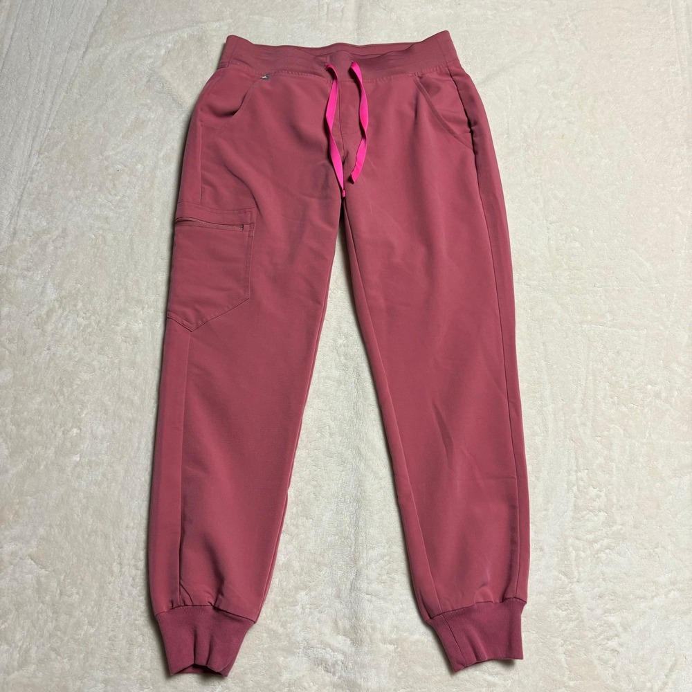 Figs Women's Rose Pink Track Joggers with Contrast Drawstring